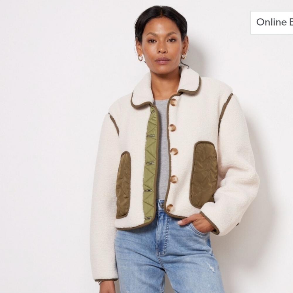 NWT Blanknyc × Anthropologie Cropped Faux Sherpa Jacket In Ivory